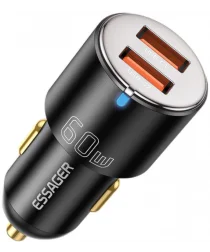 Essager Dubbele USB Autolader 60W met Quick Charge 3.0 Zwart