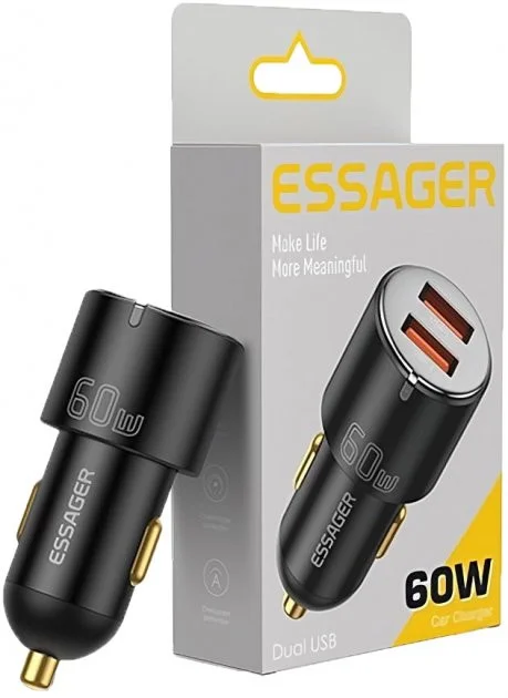 Essager Dubbele USB Autolader 60W met Quick Charge 3.0 Zwart afbeelding 2