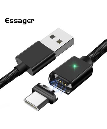 Essager 3A USB naar USB-C Fast Charge Oplaad Kabel 1M Zwart Kabels