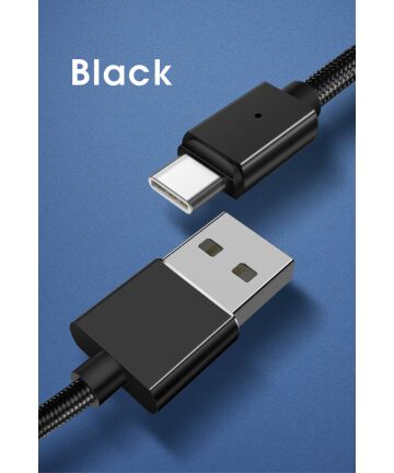 Essager 3A USB naar USB-C Fast Charge Oplaad Kabel 2M Zwart Kabels