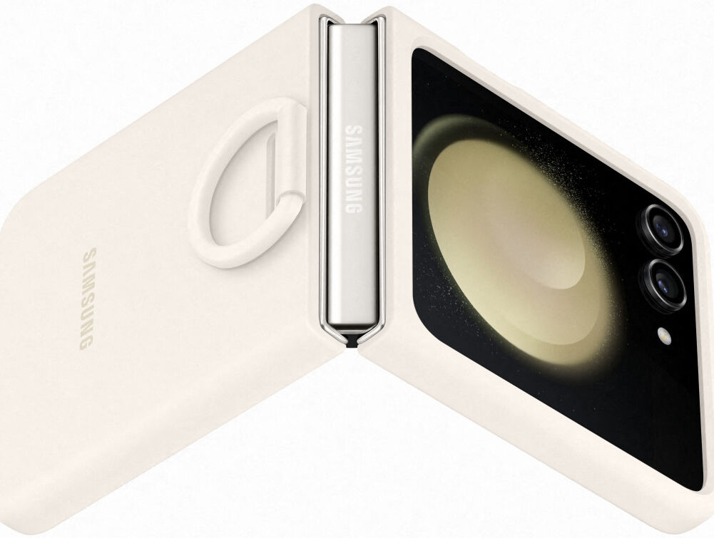 Origineel Samsung Galaxy Z Flip 5 Hoesje Silicone Case Ring Cream afbeelding 2