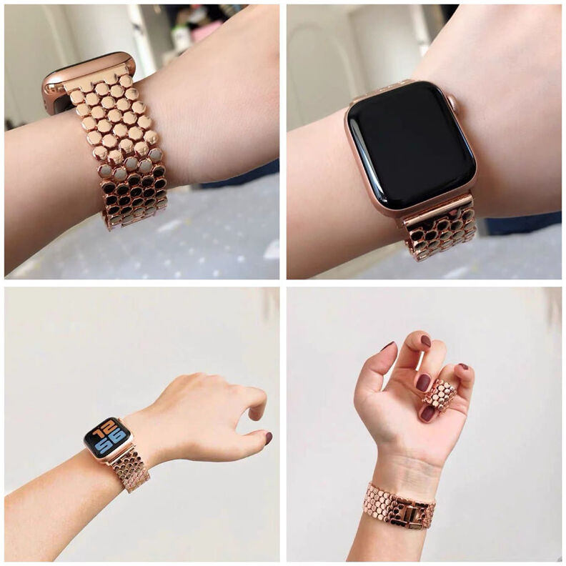 Apple Watch Bandje - 1-10/SE/Ultra - 49/46/45/44/42MM - Honingraat RVS - Zwart afbeelding 4