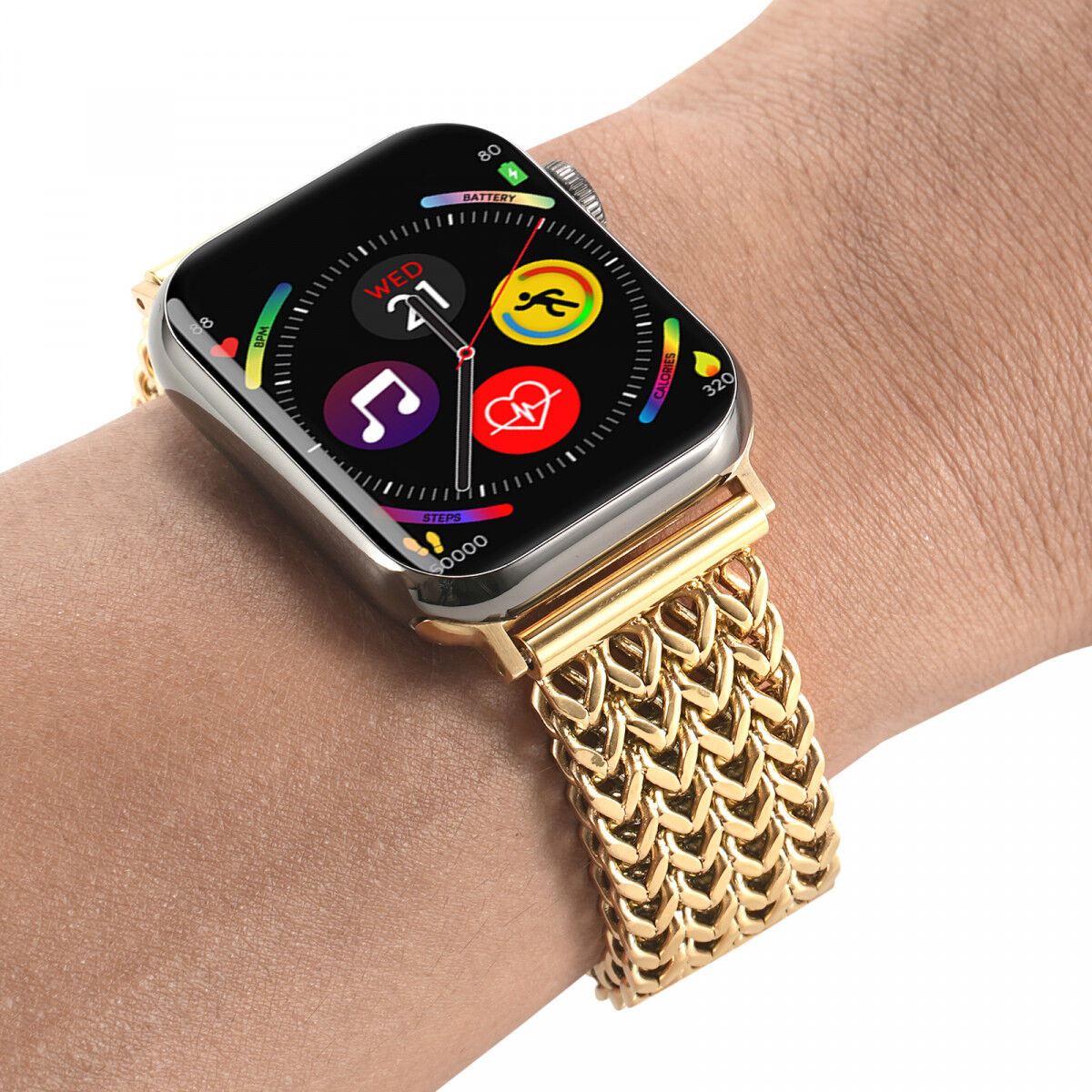 Apple Watch Bandje - 1-10/SE - 42MM/41MM/40MM/38MM - Gevlochten - Staal - Goud afbeelding 4