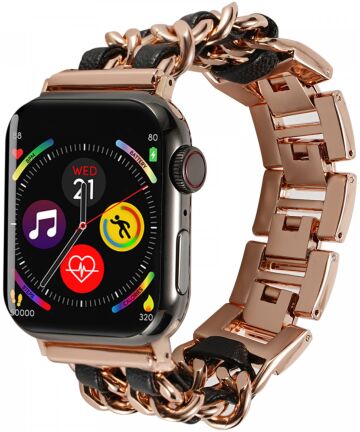 Apple Watch Bandje - 1-9/SE 41MM/40MM/38MM - Gevlochten - RVS - Roze Zwart Bandjes