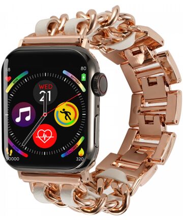Apple Watch Bandje - 1-9/SE 41MM/40MM/38MM - Gevlochten - RVS - Roze Wit Bandjes