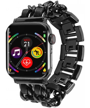 Apple Watch Bandje - 1-9/SE 41MM/40MM/38MM - Gevlochten - RVS - Zwart Grijs Bandjes