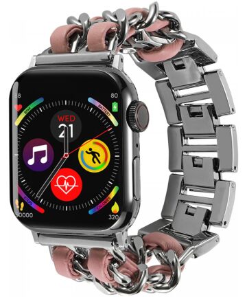 Apple Watch Bandje - 1-9/SE 41MM/40MM/38MM - Gevlochten - RVS - Roze Bandjes