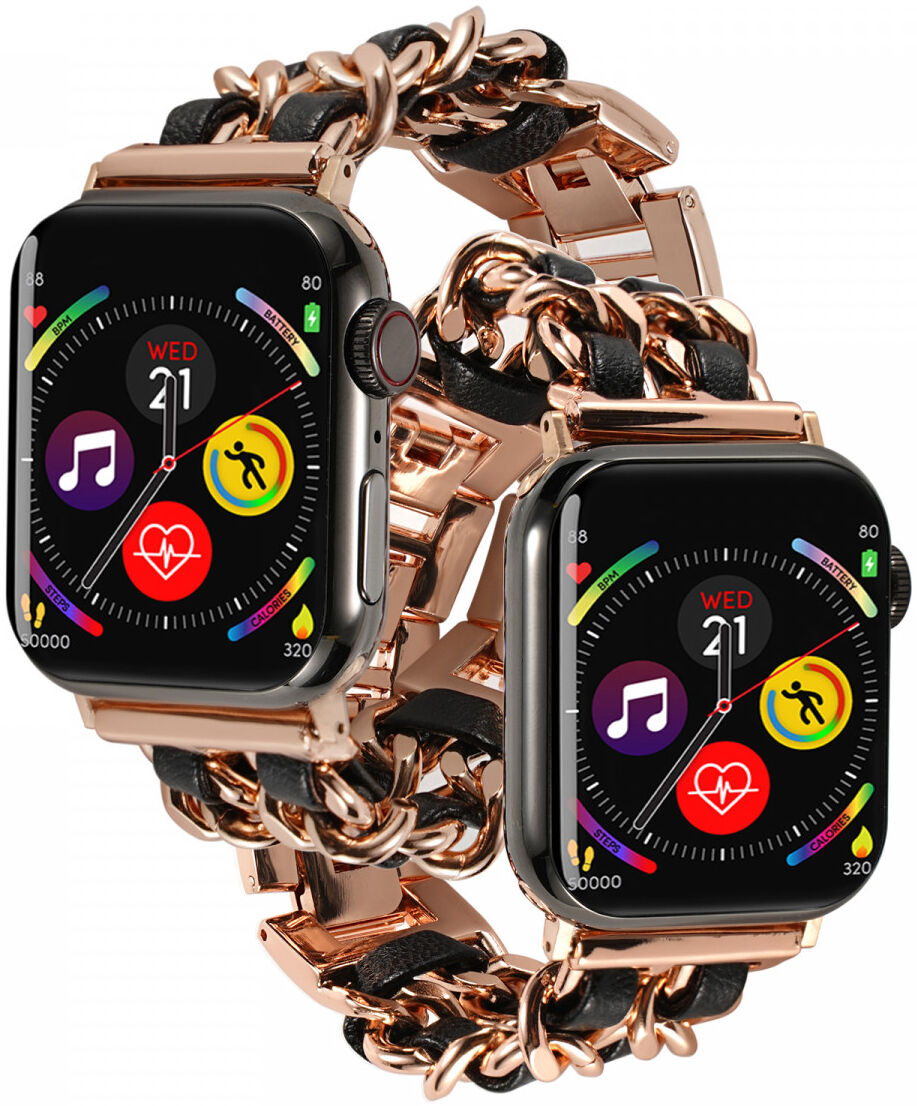 Apple Watch Bandje - 1-10/SE/Ultra - 49/46/45/44/42MM - RVS - Roze Zwart afbeelding 2