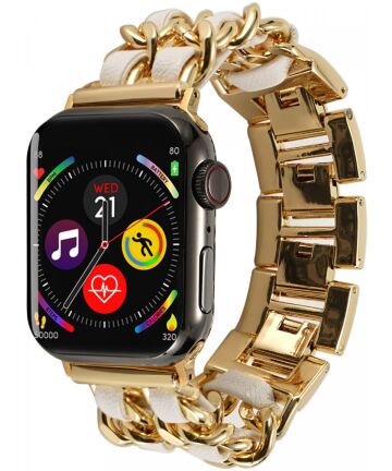 Apple Watch Bandje - 1-9/SE/Ultra 49MM/45MM/44MM/42MM - RVS - Goud Wit Bandjes