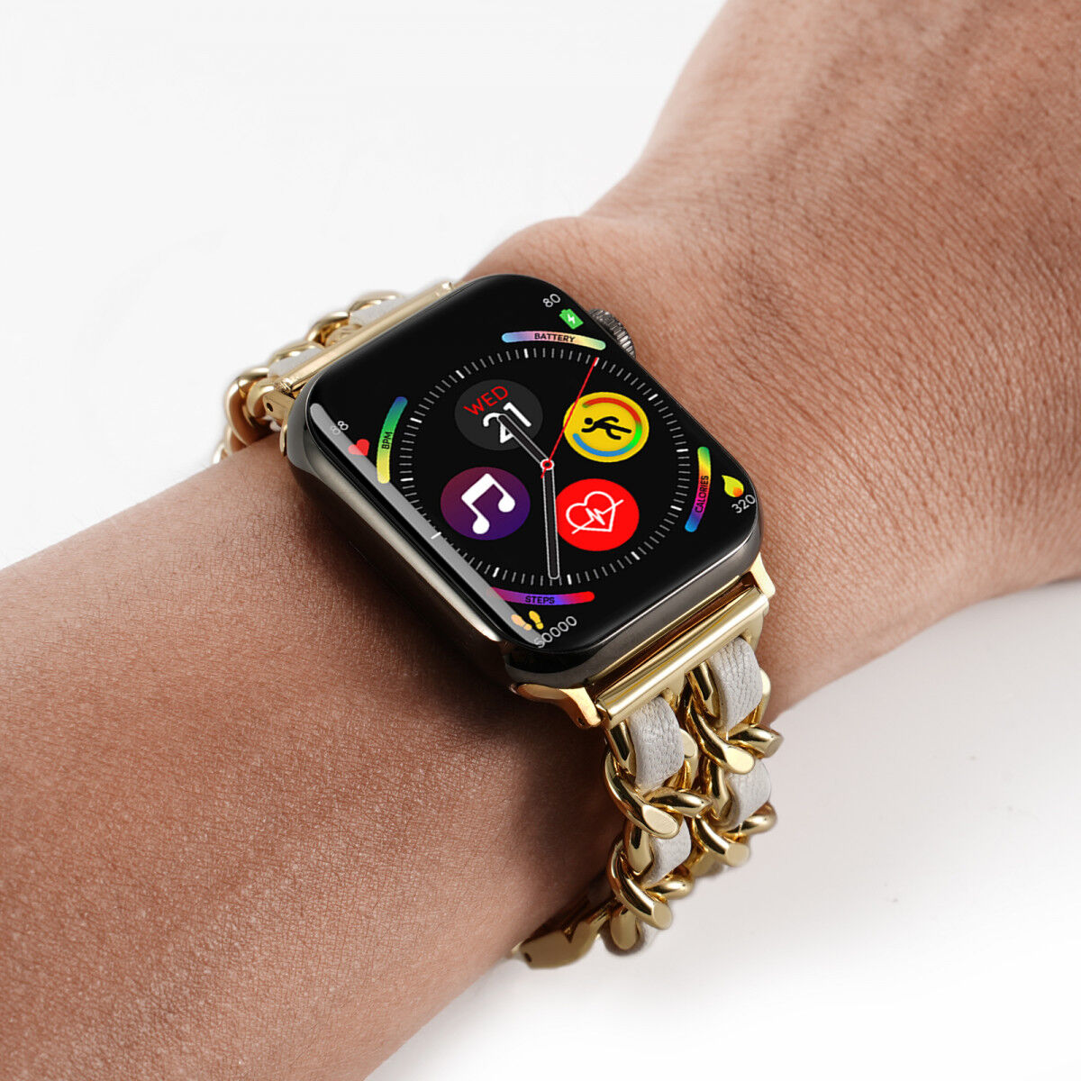 Apple Watch Bandje - 1-10/SE/Ultra - 49/46/45/44/42MM - RVS - Goud Wit afbeelding 3