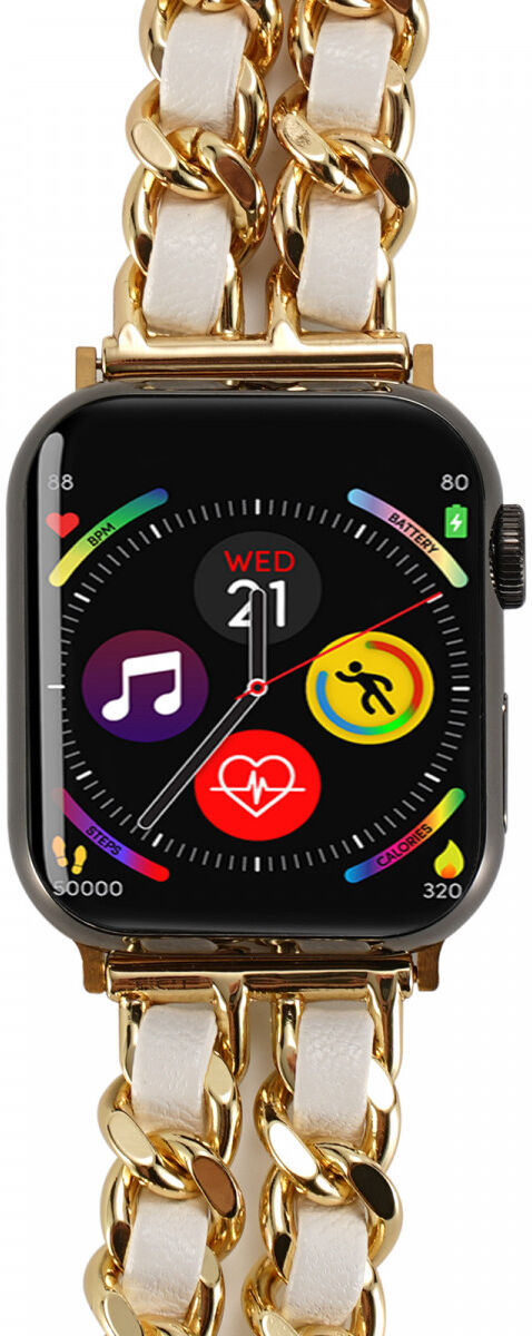 Apple Watch Bandje - 1-10/SE/Ultra - 49/46/45/44/42MM - RVS - Goud Wit afbeelding 4