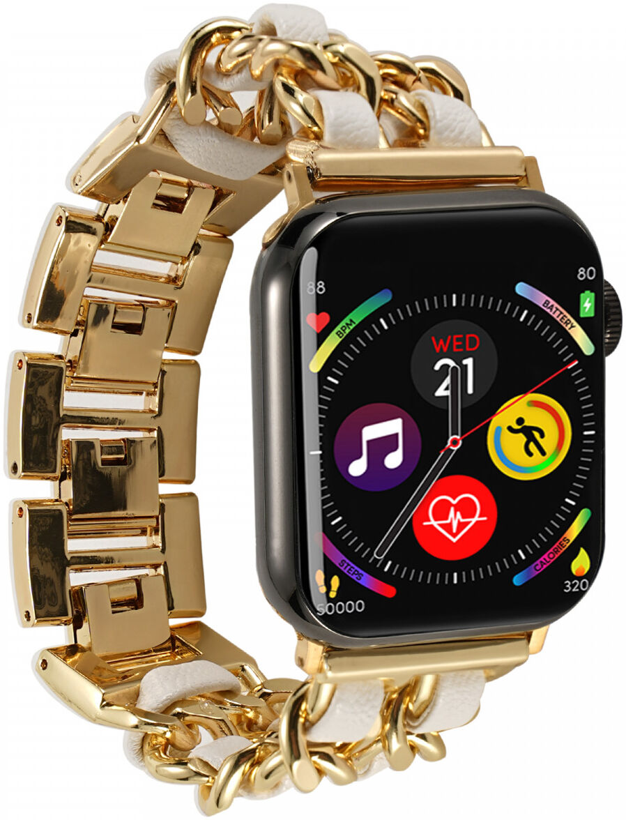 Apple Watch Bandje - 1-10/SE/Ultra - 49/46/45/44/42MM - RVS - Goud Wit afbeelding 5