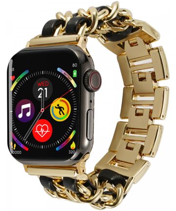 Apple Watch Bandje - 1-9/SE/Ultra 49MM/45MM/44MM/42MM - RVS - Goud Zwart Bandjes