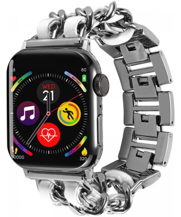 Apple Watch Bandje - 1-9/SE/Ultra 49MM/45MM/44MM/42MM - Gevlochten RVS - Wit Bandjes