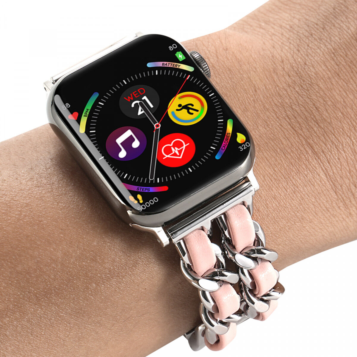 Apple Watch Bandje - 1-10/SE/Ultra - 49/46/45/44/42MM - Gevlochten RVS - Roze afbeelding 3