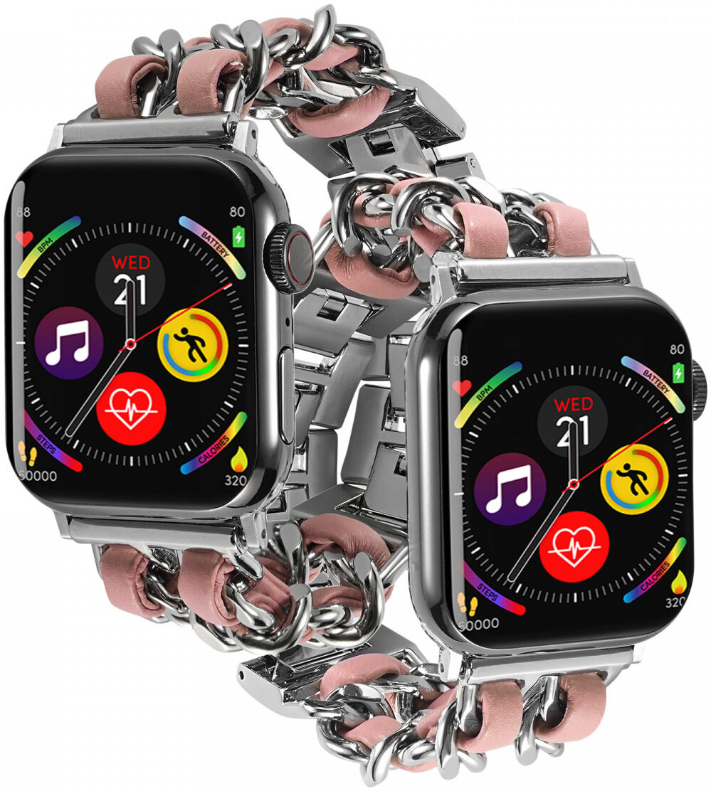 Apple Watch Bandje - 1-10/SE/Ultra - 49/46/45/44/42MM - Gevlochten RVS - Roze afbeelding 2