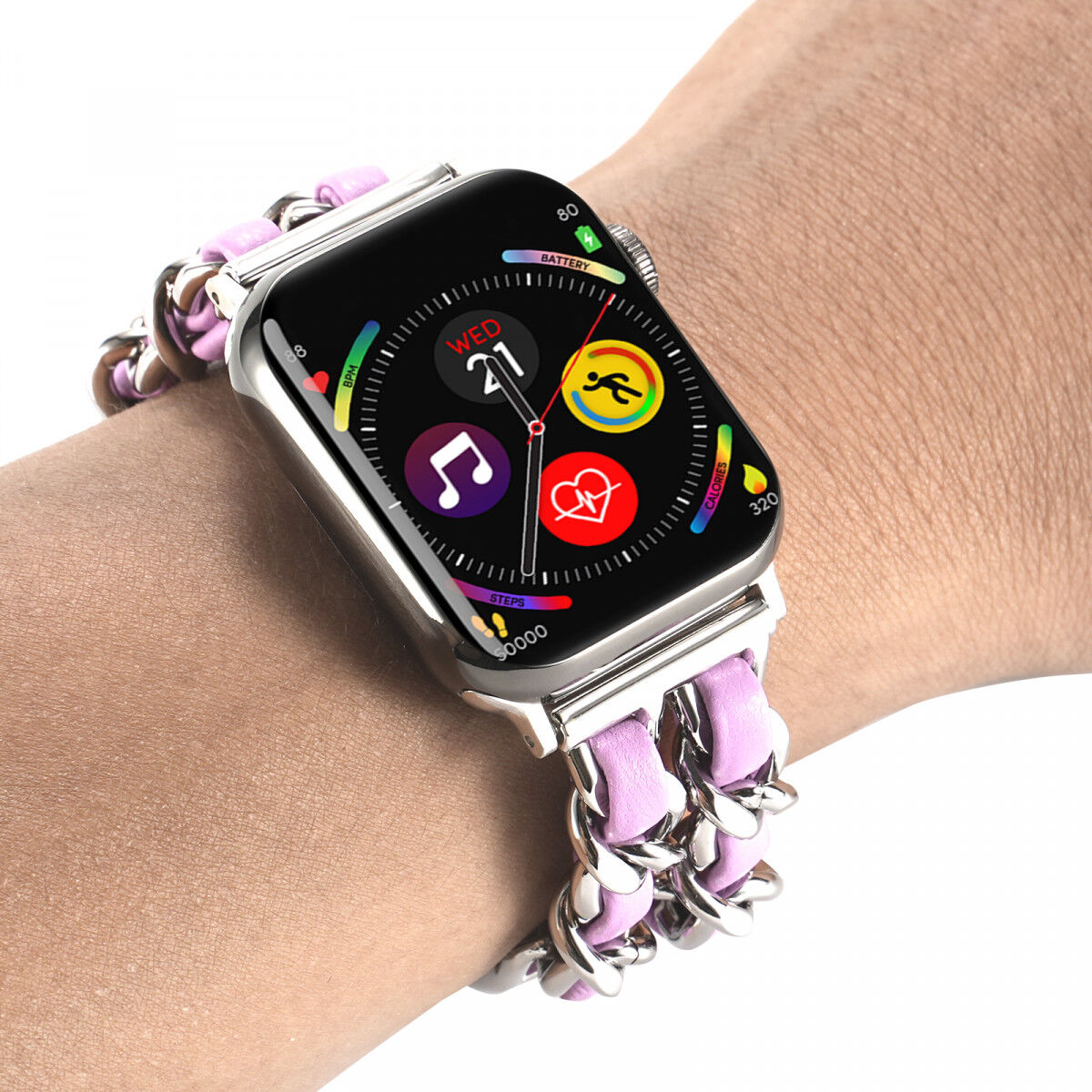 Apple Watch Bandje - 1-10/SE/Ultra - 49/46/45/44/42MM - Gevlochten RVS - Paars afbeelding 3