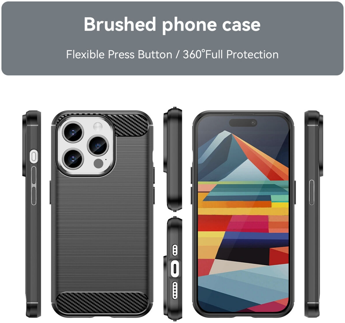 Apple iPhone 15 Pro Hoesje Geborsteld TPU Flexibele Back Cover Zwart afbeelding 8