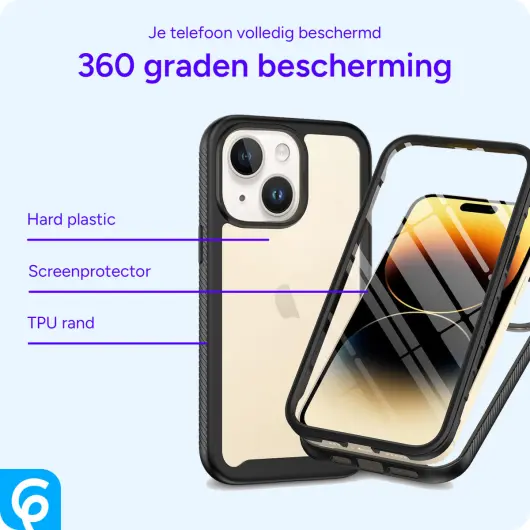 Apple iPhone 15 Hoesje Full Protect 360° Cover Hybride Zwart afbeelding 4