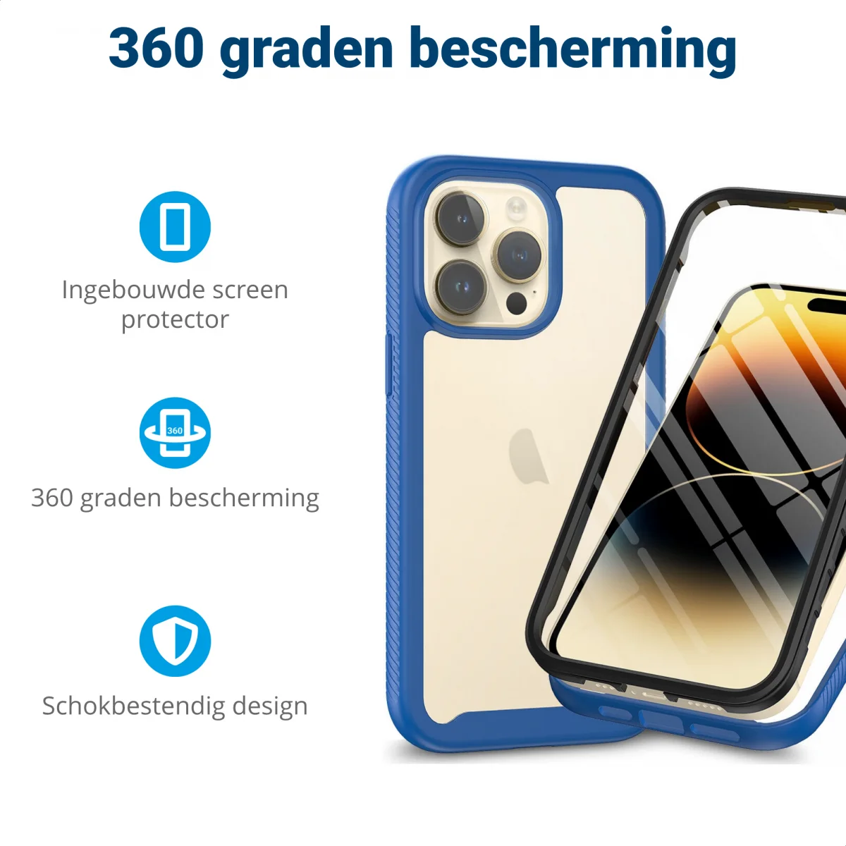Apple iPhone 15 Pro Hoesje Full Protect 360° Cover Hybride Blauw afbeelding 2