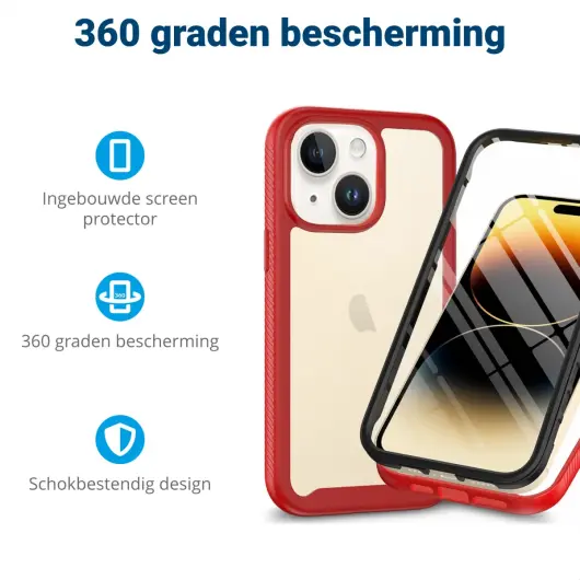 Apple iPhone 15 Plus Hoesje Full Protect 360° Cover Hybride Rood afbeelding 2