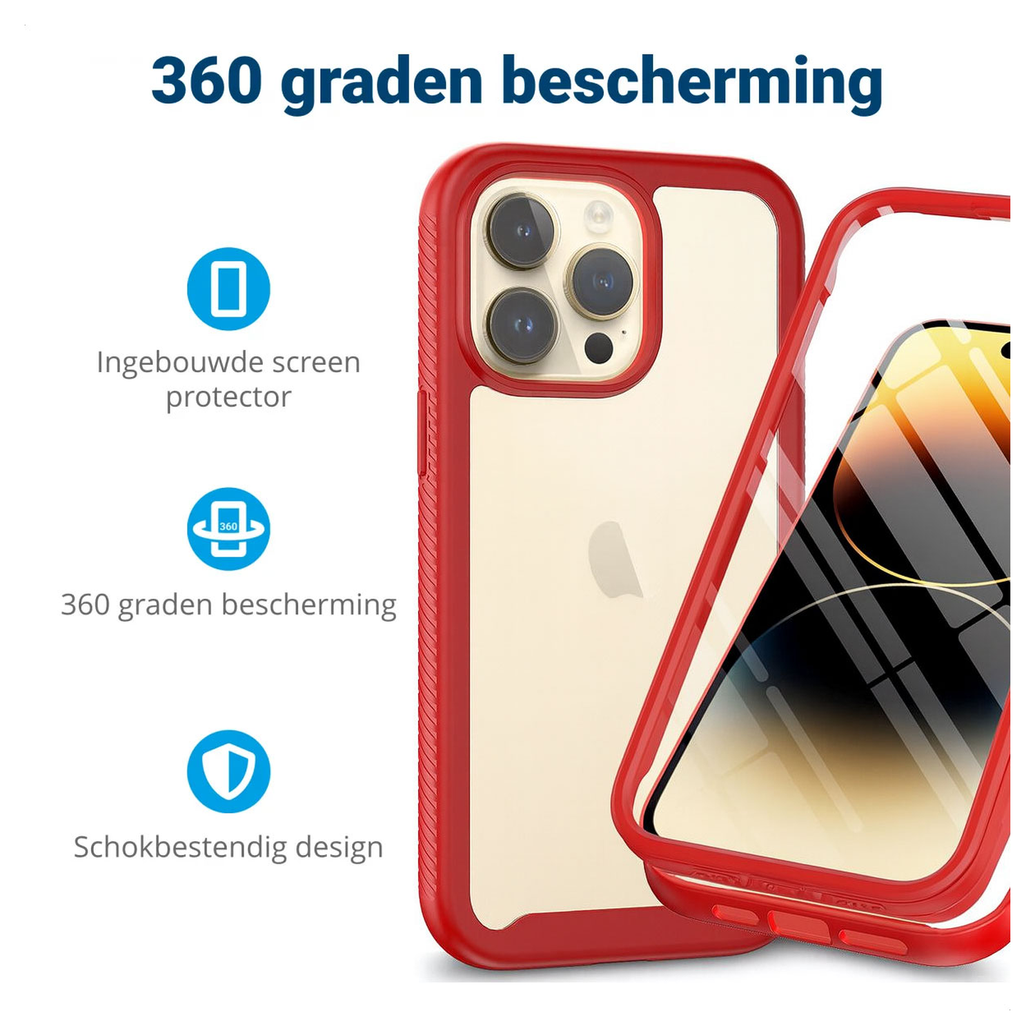 Apple iPhone 15 Pro Max Hoesje Full Protect 360° Cover Hybride Rood afbeelding 2