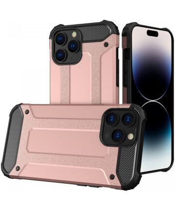 Apple iPhone 15 Pro Hoesje Shock Proof Hybride Back Cover Roze Hoesjes