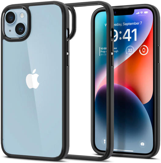 Apple iPhone 15 Plus Hoesje Armor Back Cover Transparant Zwart afbeelding 1