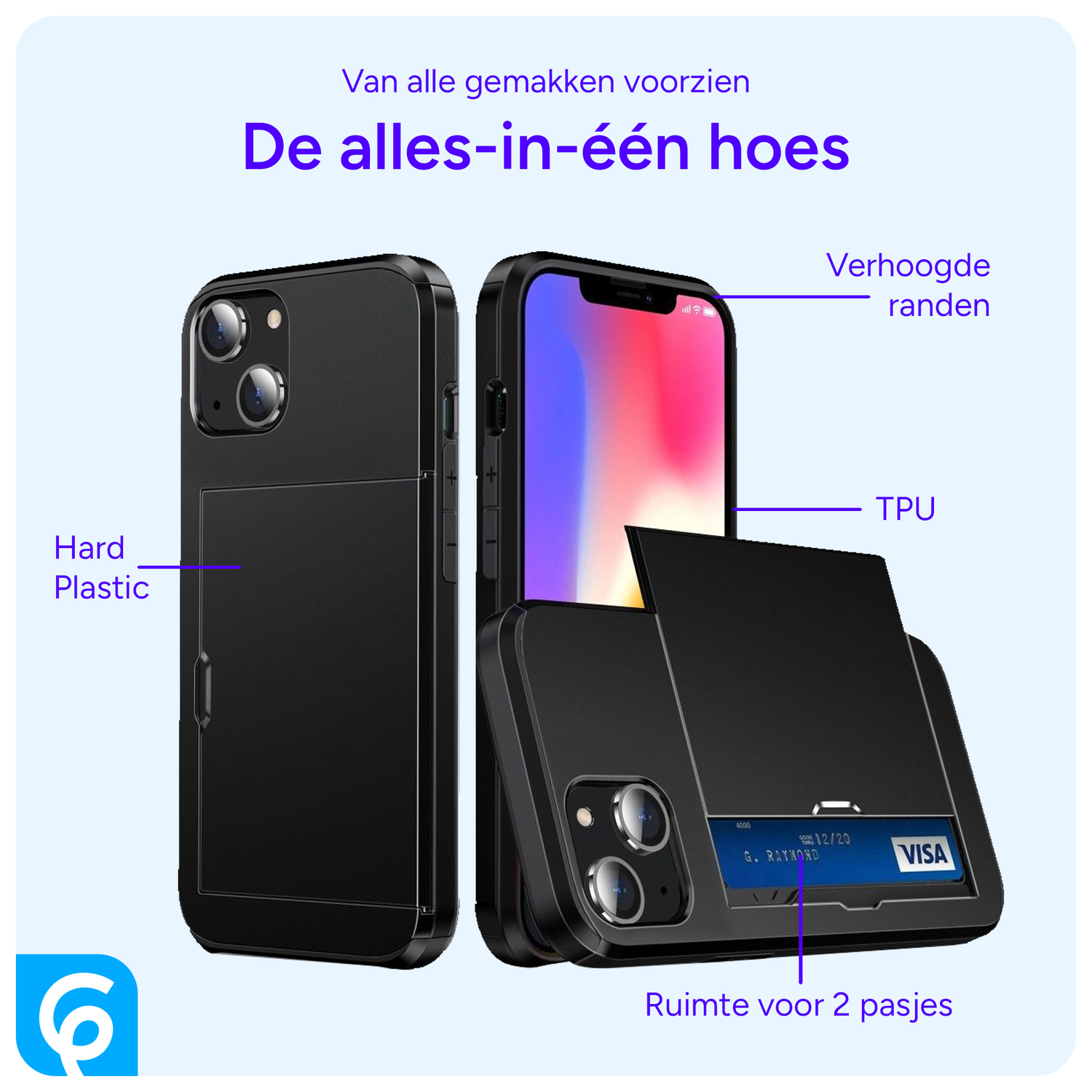 Apple iPhone 15 Hoesje met Slider Kaarthouder Back Cover Zwart afbeelding 4