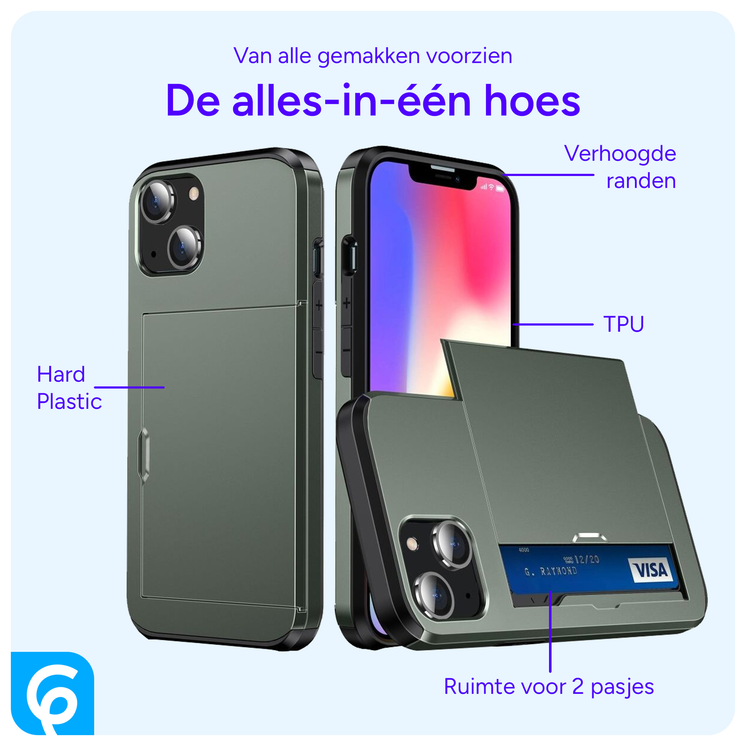 Apple iPhone 15 Hoesje met Slider Kaarthouder Back Cover Groen afbeelding 4
