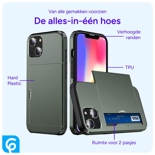 Apple iPhone 15 Hoesje met Slider Kaarthouder Back Cover Groen afbeelding 4