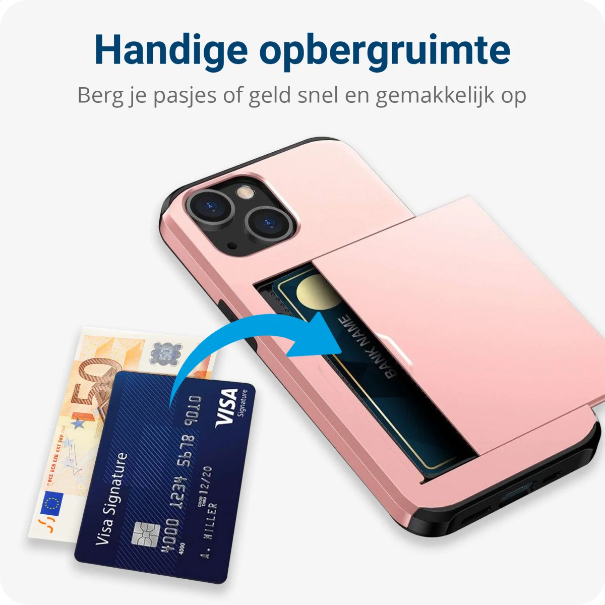 Apple iPhone 15 Hoesje met Slider Kaarthouder Back Cover Roze afbeelding 7