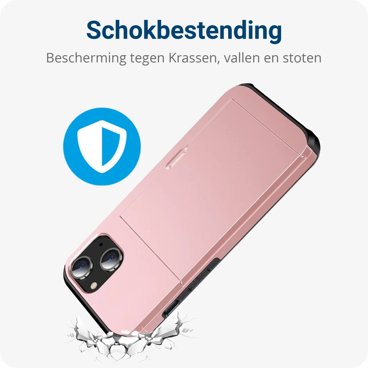 Apple iPhone 15 Hoesje met Slider Kaarthouder Back Cover Roze afbeelding 8