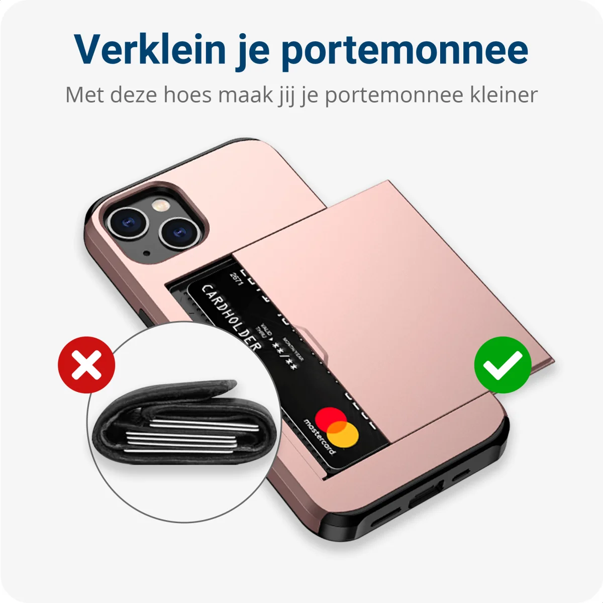 Apple iPhone 15 Hoesje met Slider Kaarthouder Back Cover Roze afbeelding 12
