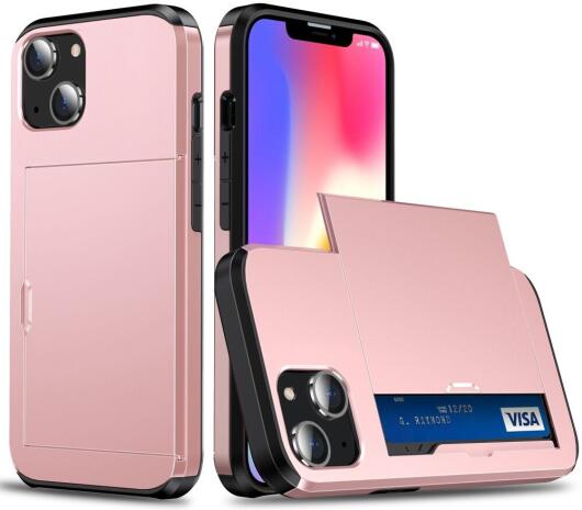 Apple iPhone 15 Hoesje met Slider Kaarthouder Back Cover Roze afbeelding 1