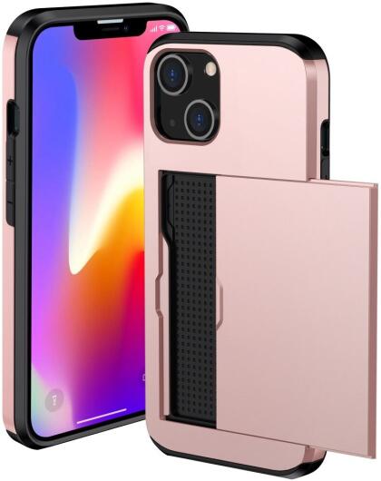 Apple iPhone 15 Hoesje met Slider Kaarthouder Back Cover Roze afbeelding 2