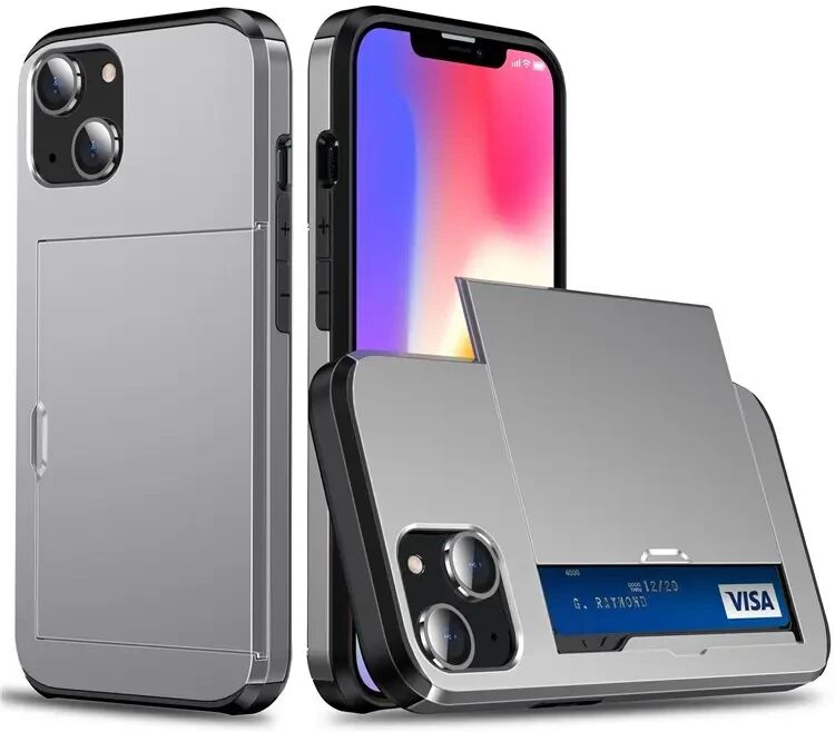 Apple iPhone 15 Plus Hoesje met Slider Kaarthouder Back Cover Grijs afbeelding 1