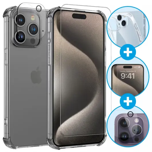 Apple iPhone 15 Pro Hoesje + Screen Protector + Camera Protector afbeelding 1