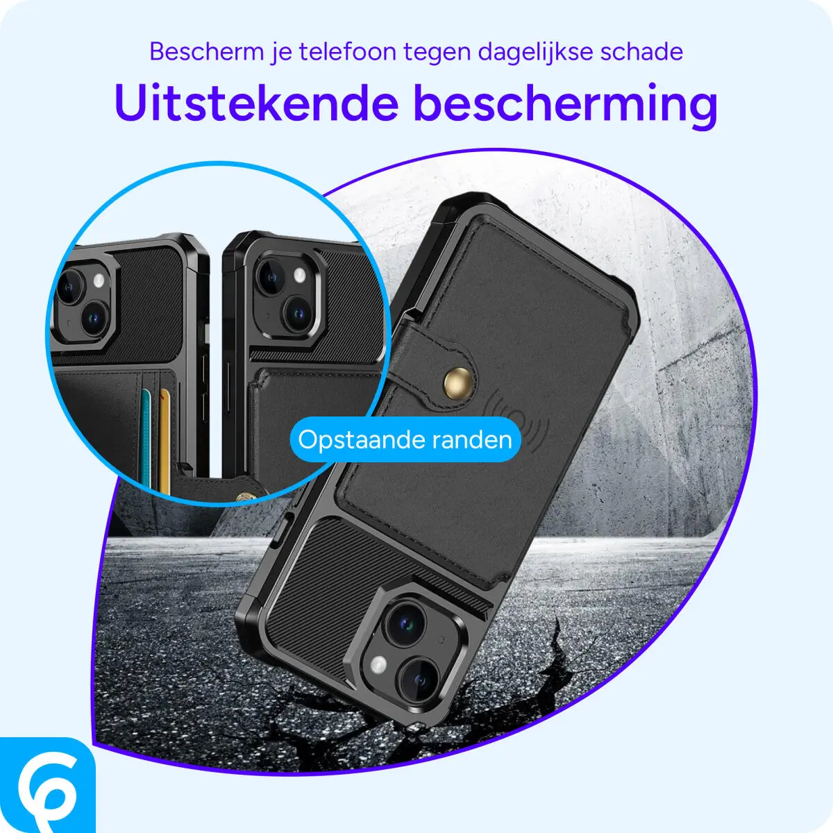Apple iPhone 15 3 in 1 Back Cover Portemonnee Hoesje Zwart afbeelding 5