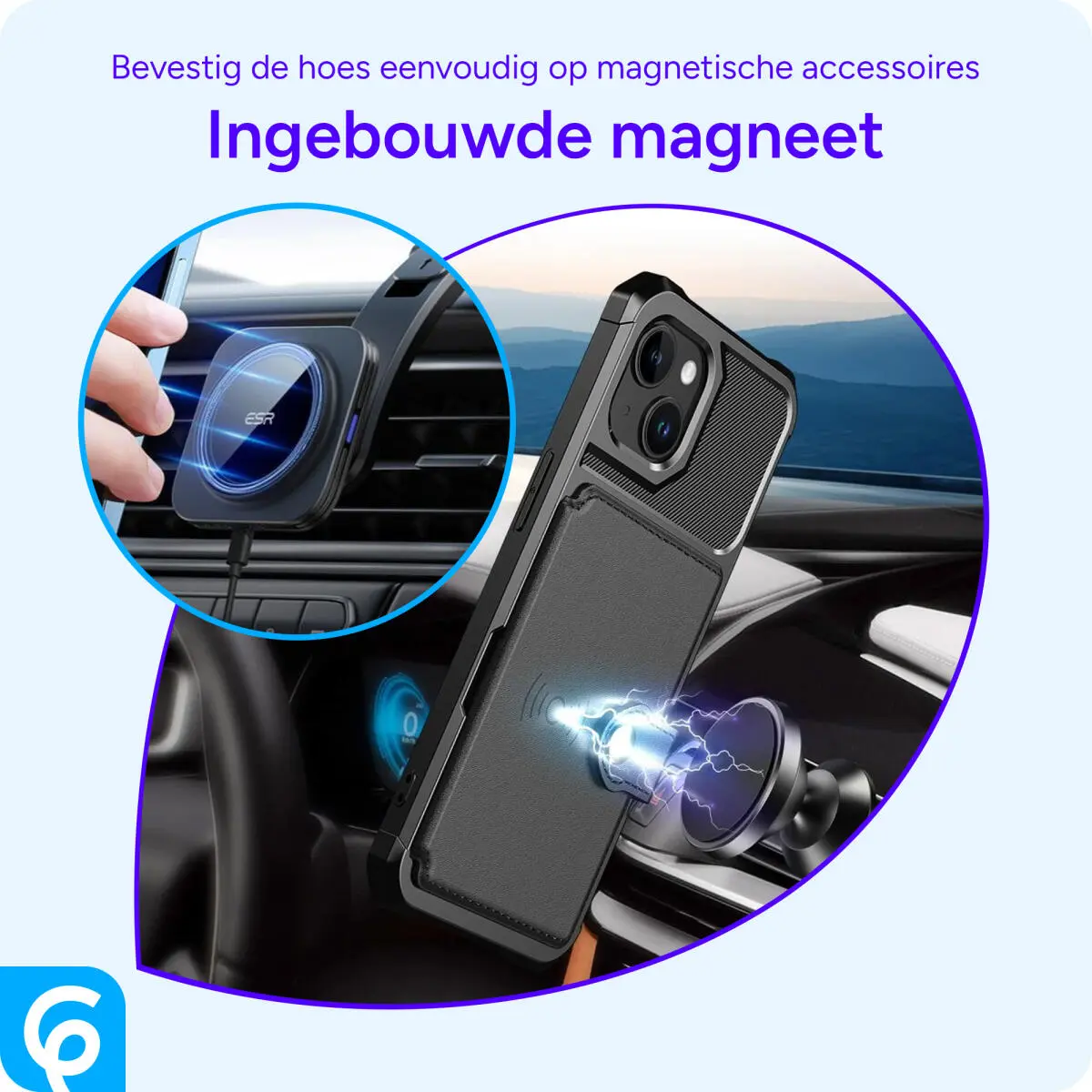 Apple iPhone 15 3 in 1 Back Cover Portemonnee Hoesje Zwart afbeelding 6