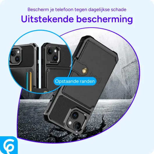 Apple iPhone 15 3 in 1 Back Cover Portemonnee Hoesje Zwart afbeelding 5