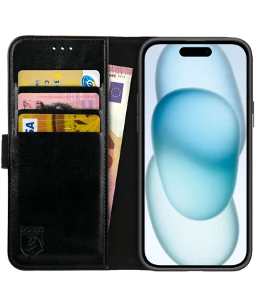 Rosso Element Apple iPhone 15 Hoesje Book Case Wallet Zwart Hoesjes