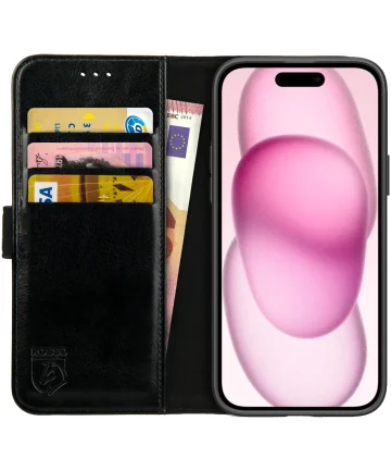 Rosso Element Apple iPhone 15 Plus Hoesje Book Case Wallet Zwart Hoesjes