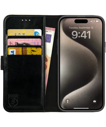 Rosso Element Apple iPhone 15 Pro Max Hoesje Book Case Wallet Zwart Hoesjes
