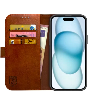 Rosso Element Apple iPhone 15 Hoesje Book Case Wallet Bruin Hoesjes