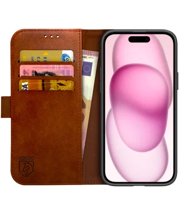Rosso Element Apple iPhone 15 Plus Hoesje Book Case Wallet Bruin Hoesjes