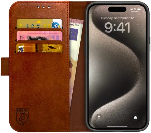 Rosso Element Apple iPhone 15 Pro Hoesje Book Case Wallet Bruin afbeelding 1
