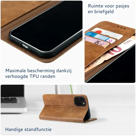 Rosso Element Apple iPhone 15 Pro Hoesje Book Case Wallet Bruin afbeelding 4