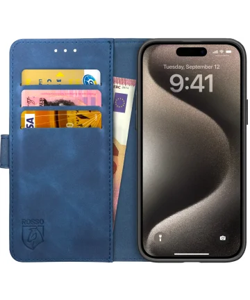 Rosso Element Apple iPhone 15 Pro Hoesje Book Case Wallet Blauw Hoesjes