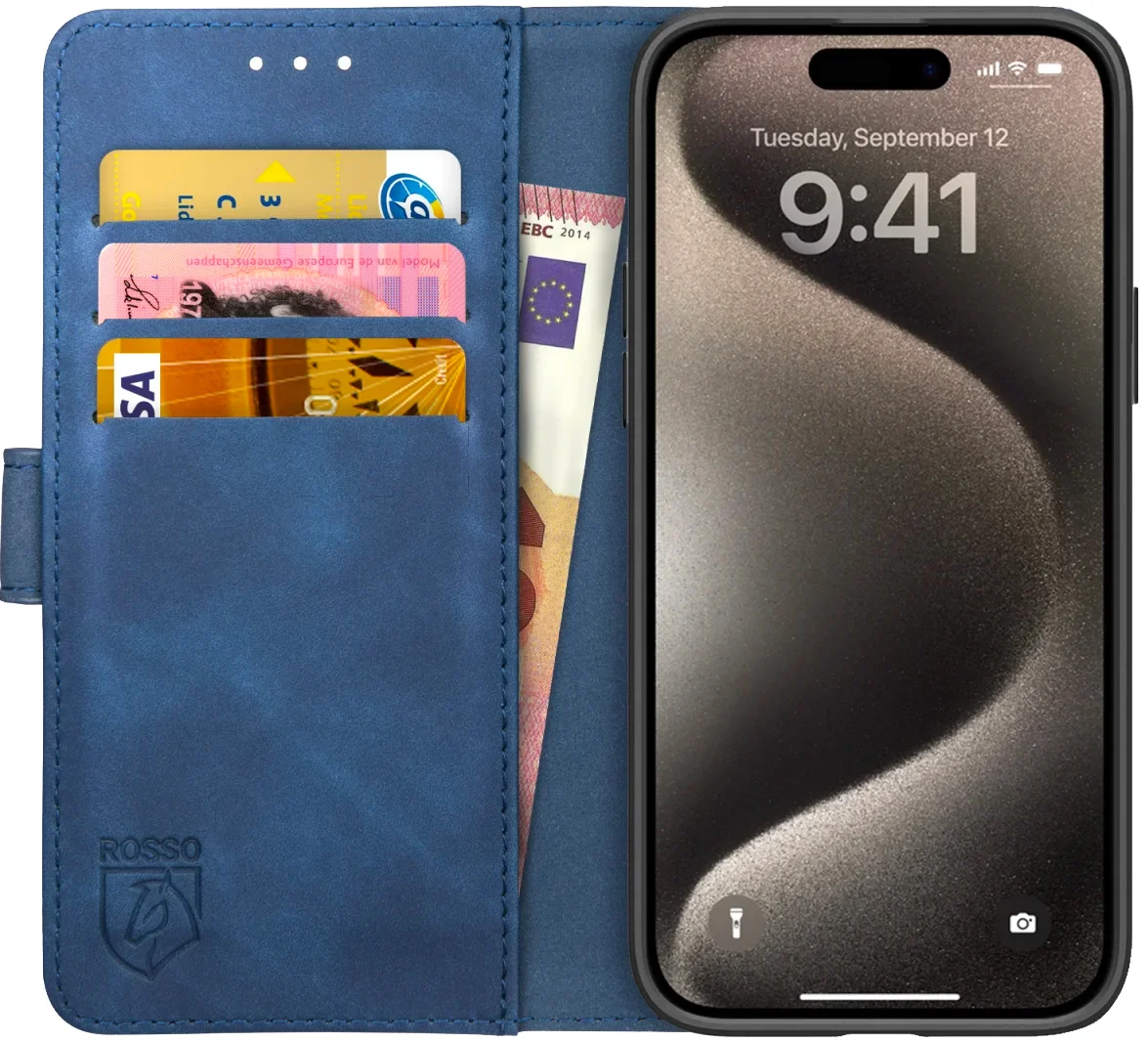 Rosso Element Apple iPhone 15 Pro Hoesje Book Case Wallet Blauw afbeelding 1